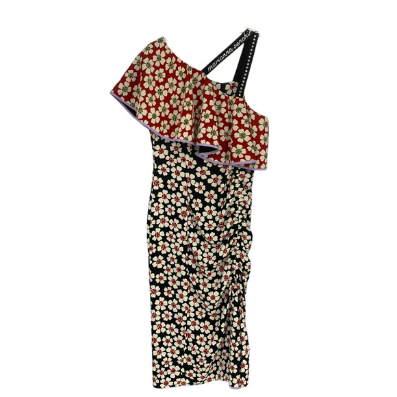 Marianna Senchina Sz S Avant Garde One Shoulder Floral Ruffle Dress Bling Strap - Picture 11 of 12